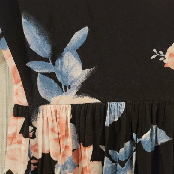 NWOT Bongo V Neck Bell Long Sleeve Back Tie Floral Mini Black Dress Size Small - Picture 7 of 12